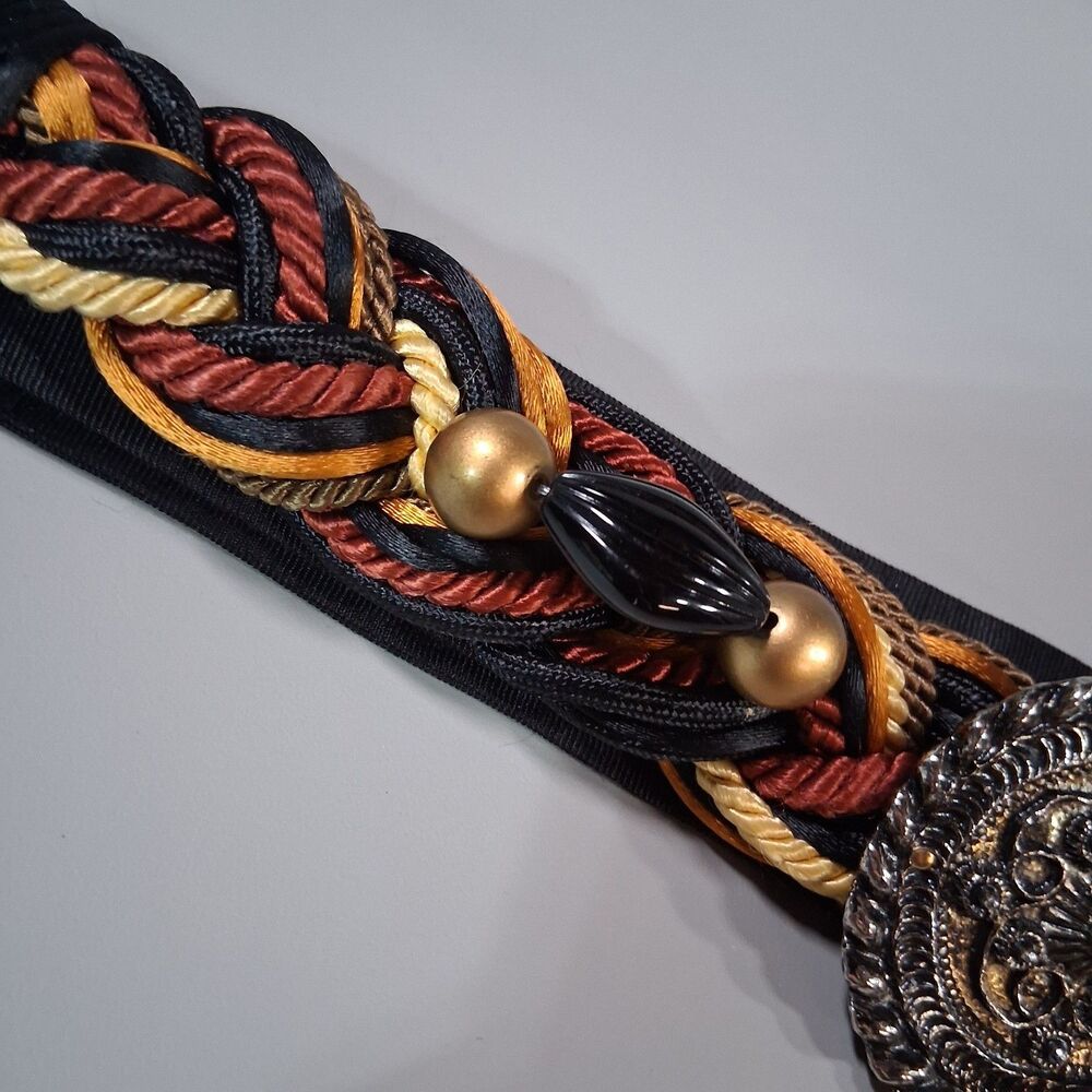 VTG 80s Carolyn Tanner Designs Braided Beaded Medallion Belt Atlanta Art Boho - Picture 2 of 9